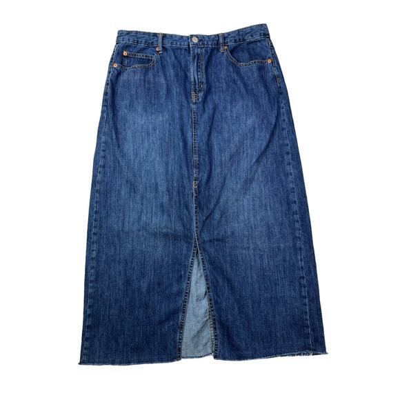 Gap Denim Women's Size 32 Maxi Long Raw Hem Dark Wash Skirt - Picture 1 of 16